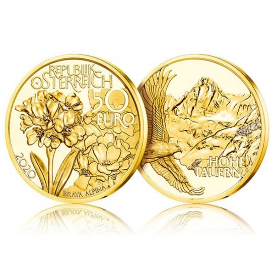 Az Alpok természeti kincsei - Hohe Tauern 2020 50 Euro proof arany pénzérme Az Alpok természeti kincsei - Hohe Tauern 2020 50 Euro proof arany pénzérme