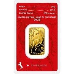 Aranyrúd 10g svájci Argor-Heraeus "Ló éve 2026" - CSAK 18.888 DB!