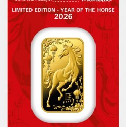 Aranyrúd 10g svájci Argor-Heraeus "Ló éve 2026" - CSAK 18.888 DB!