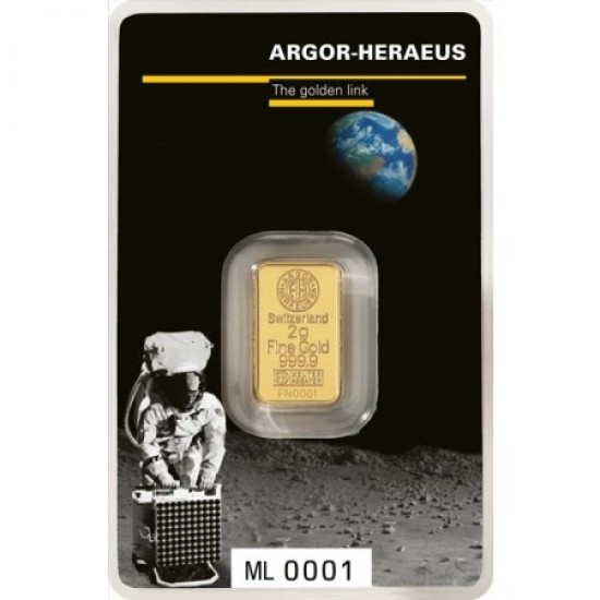 Aranyrúd 2 gramm "Holdraszállás" svájci Argor-Heraeus 