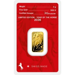 Aranyrúd 5g svájci Argor-Heraeus "Ló éve 2026" - CSAK 18.888 DB!