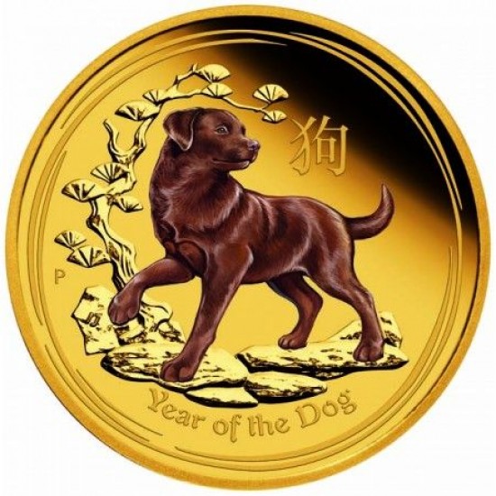 Lunar2 Kutya éve 2018 1 uncia színes proof arany pénzérme