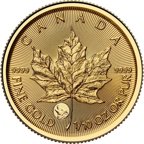 Maple Leaf 2026 1/10 uncia kanadai arany pénzérme - farkas verdejellel
