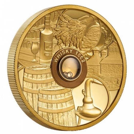 Whisky 2018 2 uncia proof high-relief arany pénzérme - csak 300 példány!