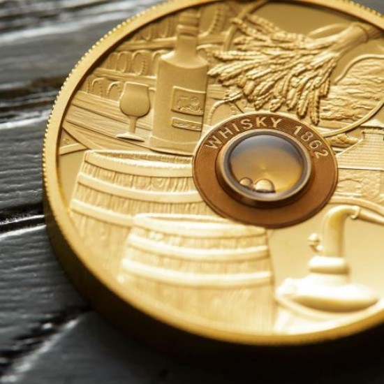 Whisky 2018 2 uncia proof high-relief arany pénzérme - csak 300 példány!