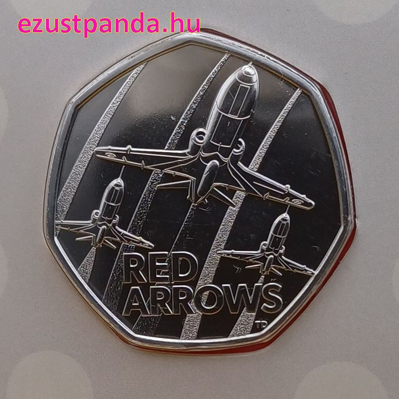 Red Arrows repülők 50p 2025 brit réz-nikkel pénzérme