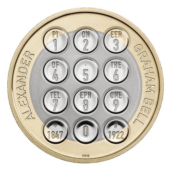 Alexander Graham Bell évforduló 2022 2 font brit réz-nikkel pénzérme Alexander Graham Bell évforduló 2022 2 font brit réz-nikkel pénzérme