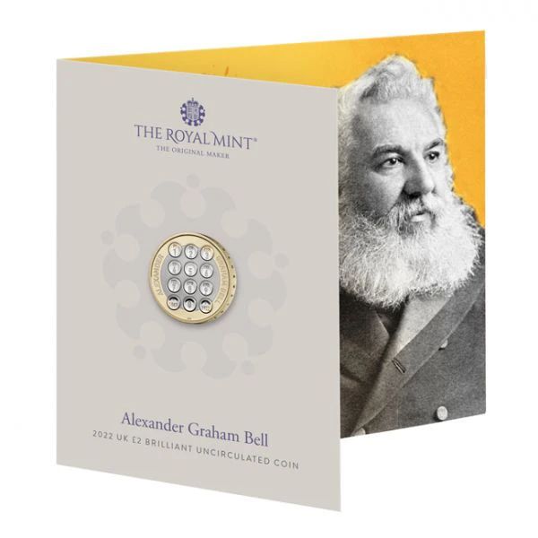 Alexander Graham Bell évforduló 2022 2 font brit réz-nikkel pénzérme Alexander Graham Bell évforduló 2022 2 font brit réz-nikkel pénzérme