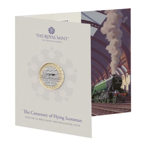 The Flying Scotsman vonat 100. évforduló 2023 2 font brit réz-nikkel pénzérme The Flying Scotsman vonat 100. évforduló 2023 2 font brit réz-nikkel pénzérme