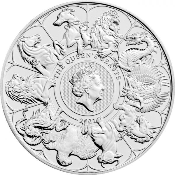 A Királynő címerállatai 2021 brit 5 font réz-nikkel pénzérme díszcsomagolásban