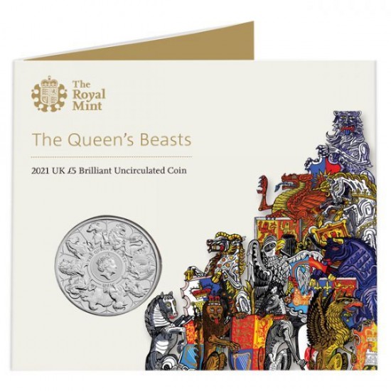 A Királynő címerállatai 2021 brit 5 font réz-nikkel pénzérme díszcsomagolásban