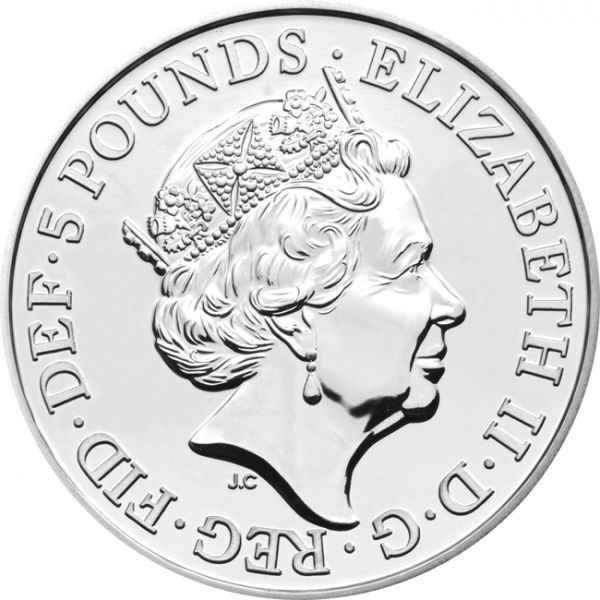 A Királynő címerállatai 2021 brit 5 font réz-nikkel pénzérme díszcsomagolásban