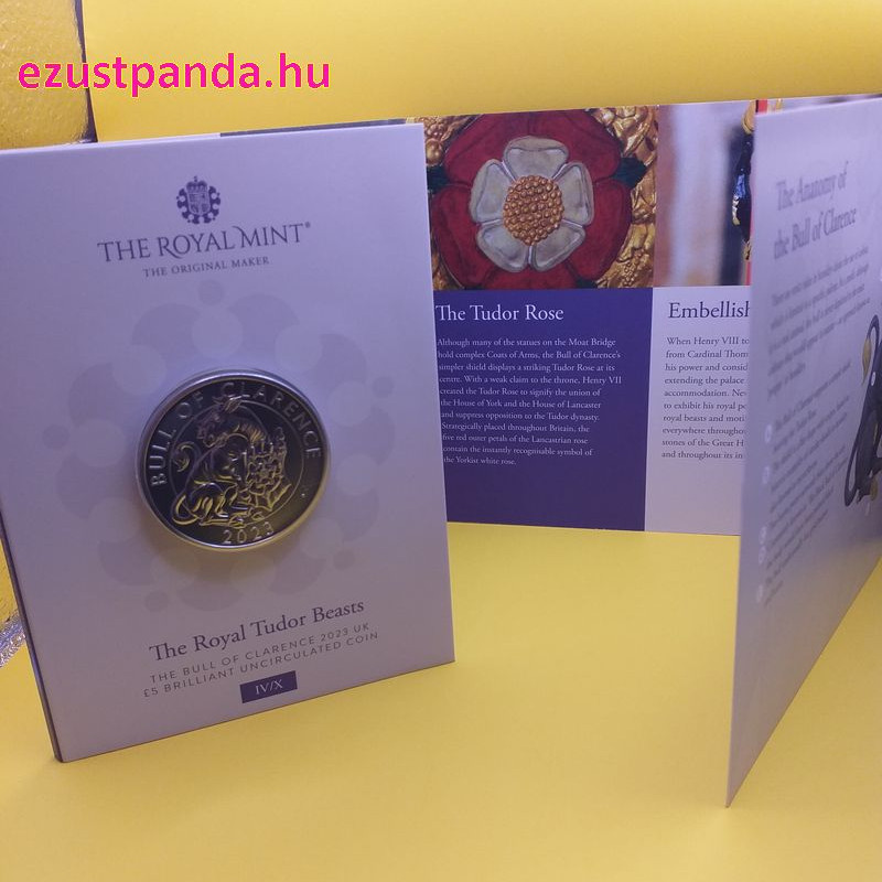A Tudor-ház címerállatai - Clarence bikája 2023 brit 5 font réz-nikkel pénzérme díszcsomagolásban