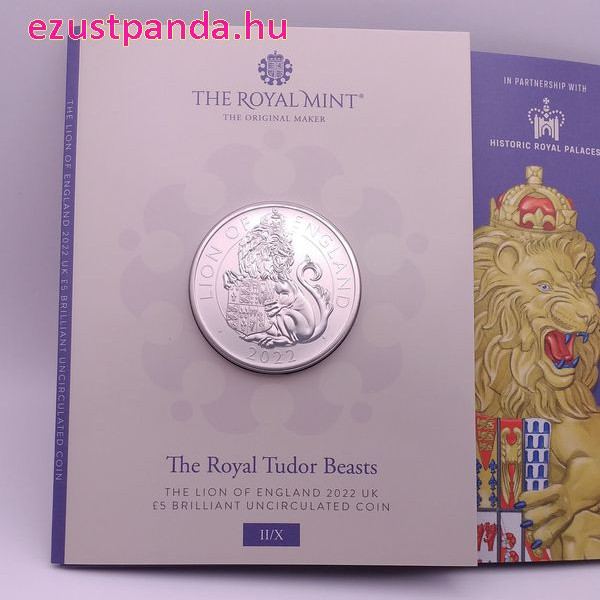A Tudor-ház címerállatai - Oroszlán 2022 brit 5 font réz-nikkel pénzérme díszcsomagolásban