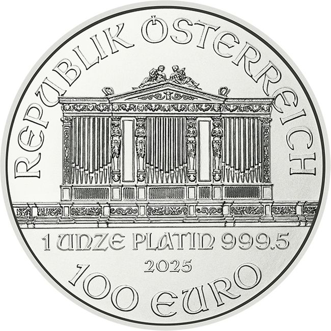 Philharmoniker 2025 1 uncia platina pénzérme Philharmoniker 2025 1 uncia platina pénzérme