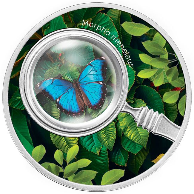 Óriáslepke "Morpho" Kamerun 2024 ezüst pénzérme - CSAK 555 példány! Óriáslepke "Morpho" Kamerun 2024 ezüst pénzérme - CSAK 555 példány!