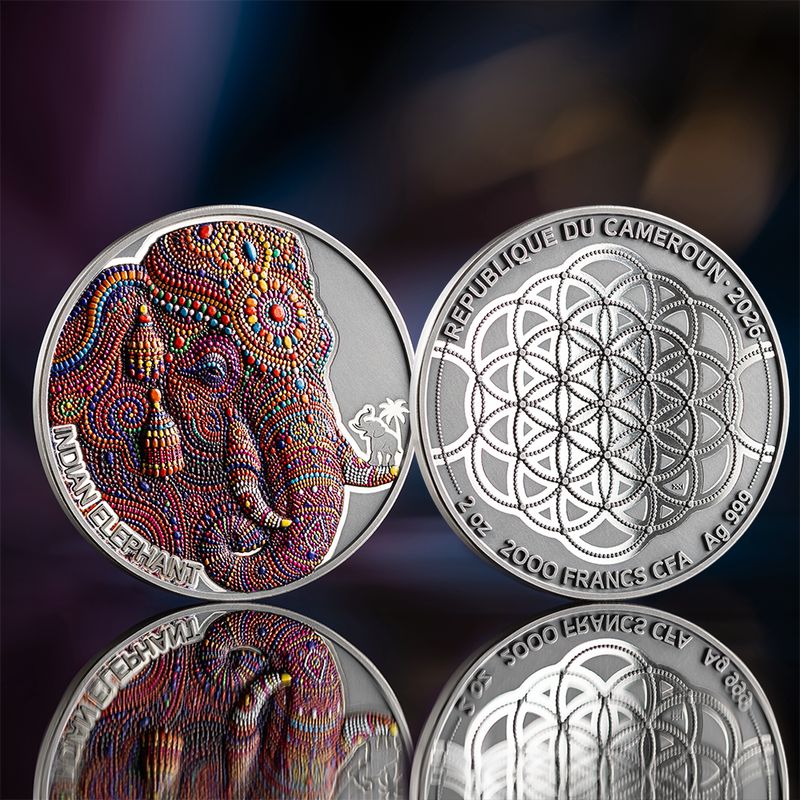 Indiai elefánt 2026 2 uncia kameruni ezüst pénzérme - CSAK 500 PÉLDÁNY!