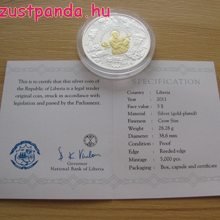 Szent János apostol - Libéria 2011 aranyozott proof ezüst pénzérme