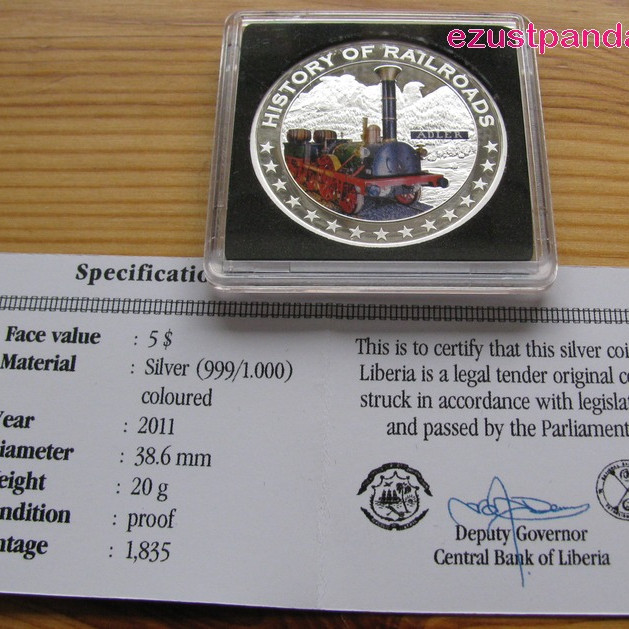 Vonatok Libéria - Adler 2011 színes proof ezüst pénzérme
