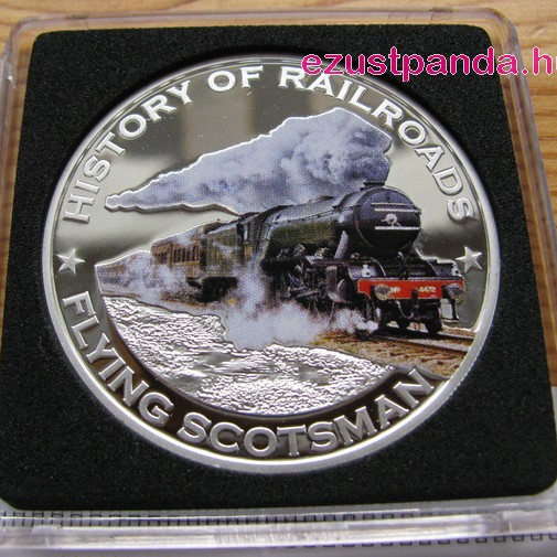 Vonatok Libéria - Flying Scotsman 2011 színes proof ezüst pénzérme Vonatok Libéria - Flying Scotsman 2011 színes proof ezüst pénzérme