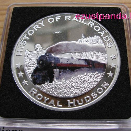 Vonatok Libéria - Royal Hudson 2011 színes proof ezüst pénzérme Vonatok Libéria - Royal Hudson 2011 színes proof ezüst pénzérme