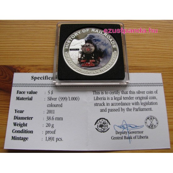 Vonatok Libéria - Transzszibériai Vasút 2011 színes proof ezüst pénzérme