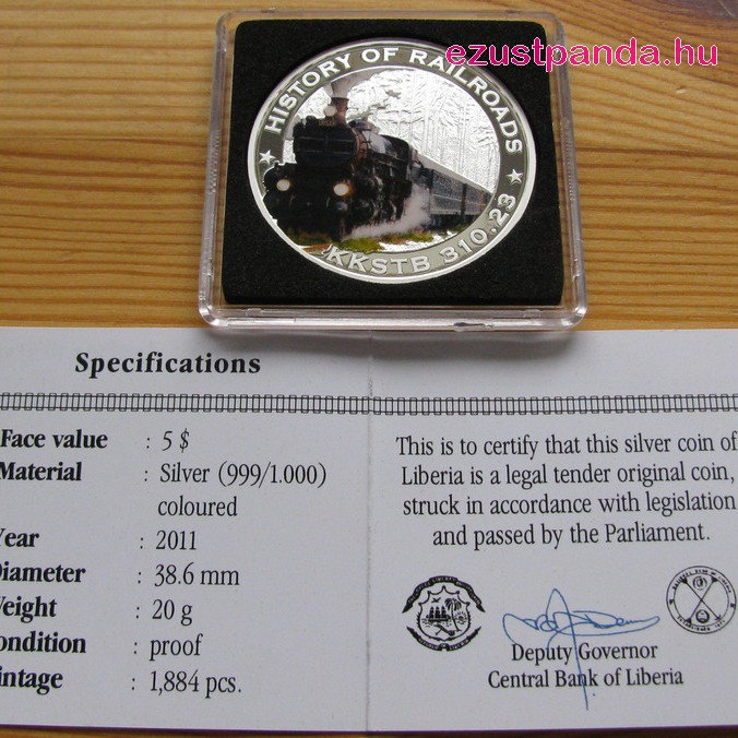 Vonatok Libéria - Monarchia KkStB 2011 színes proof ezüst pénzérme Vonatok Libéria - Monarchia KkStB 2011 színes proof ezüst pénzérme