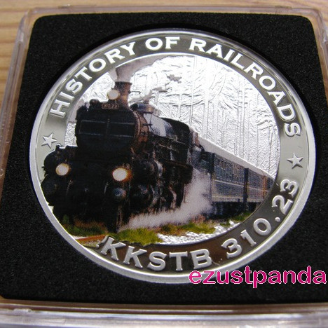 Vonatok Libéria - Monarchia KkStB 2011 színes proof ezüst pénzérme Vonatok Libéria - Monarchia KkStB 2011 színes proof ezüst pénzérme