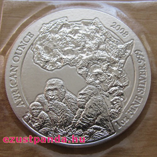 Ruanda Gorilla 2008 1 uncia ezüst pénzérme Ruanda Gorilla 2008 1 uncia ezüst pénzérme