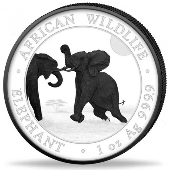 Szomália Elefánt 2024 "Fekete és Fehér" 2x1 uncia ruténiummal bevont ezüst érmeszett