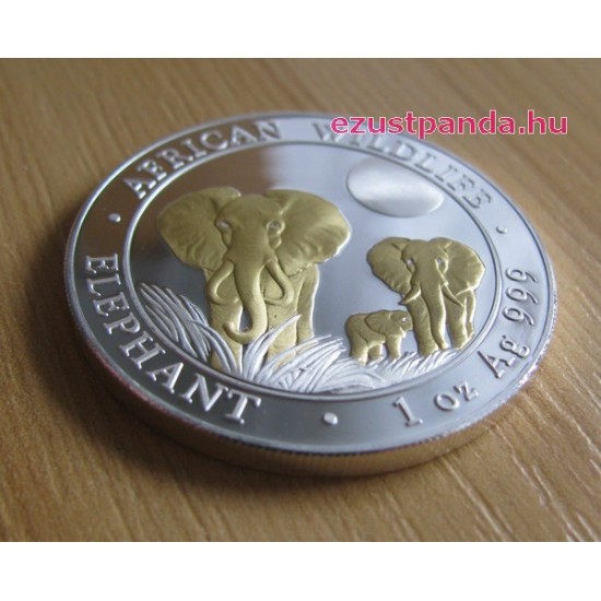Szomália Elefánt 2014 1 uncia aranyozott ezüst pénzérme