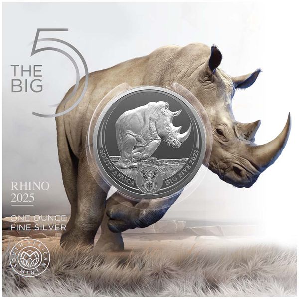 Big Five 3 - Az Öt Nagy - Orrszarvú 2025 1 uncia ezüst érme Dél-Afrika Big Five 3 - Az Öt Nagy - Orrszarvú 2025 1 uncia ezüst érme Dél-Afrika