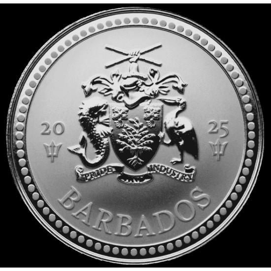 Háromágú szigony Trident 2025 1 uncia ezüst pénzérme Barbados Háromágú szigony Trident 2025 1 uncia ezüst pénzérme Barbados