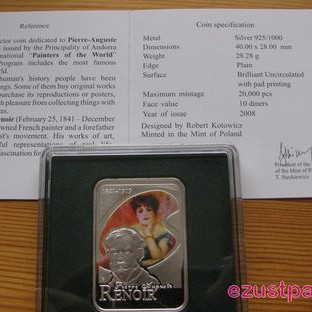A Világ festői: Renoir - Andorra 2008 színes ezüst pénzérme A Világ festői: Renoir - Andorra 2008 színes ezüst pénzérme