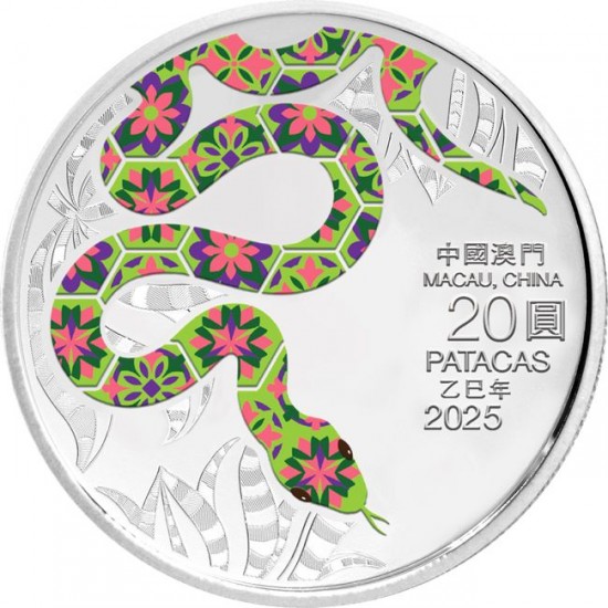Makaó Kígyó éve 2025 1 uncia proof ezüst pénzérme