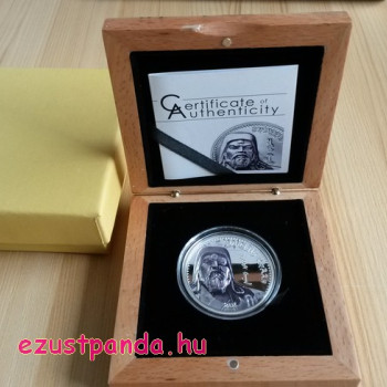 Dzsingisz Kán 2016 mongol 1 uncia proof high-relief ezüst pénzérme