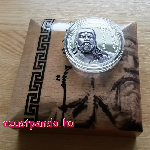 Dzsingisz Kán 2016 mongol 1 uncia proof high-relief ezüst pénzérme