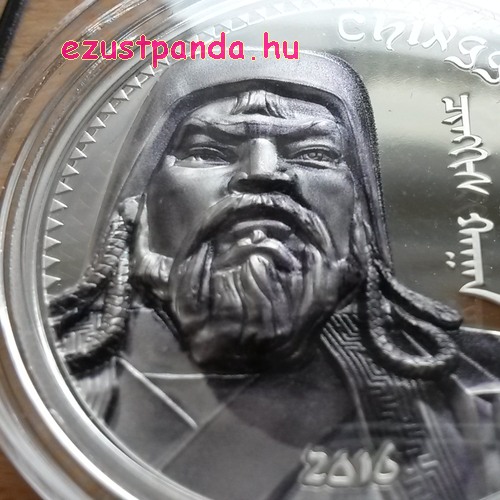 Dzsingisz Kán 2016 mongol 1 uncia proof high-relief ezüst pénzérme
