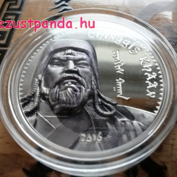 Dzsingisz Kán 2016 mongol 1 uncia proof high-relief ezüst pénzérme