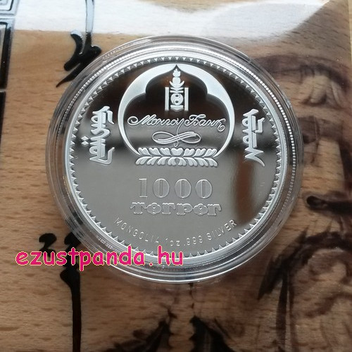 Dzsingisz Kán 2016 mongol 1 uncia proof high-relief ezüst pénzérme