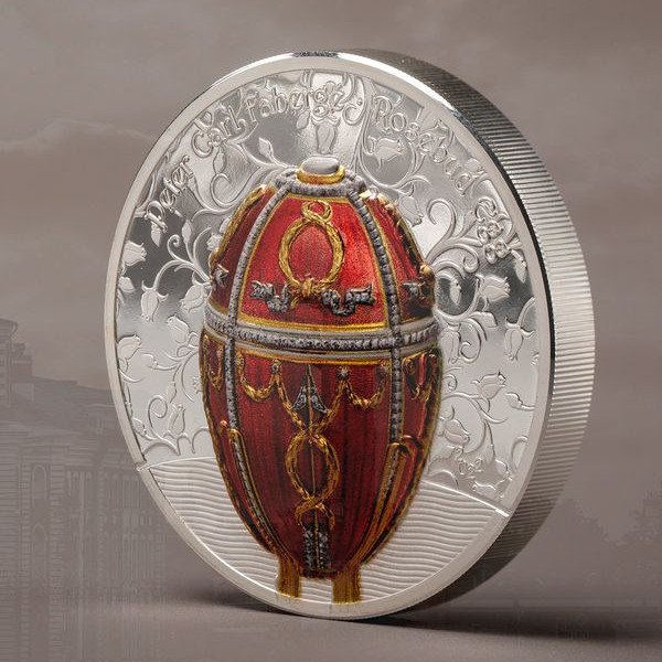 Fabergé tojás "Rózsabimbó" 2022 Liechtenstein 2 uncia ezüst pénzérme mongol névértékkel