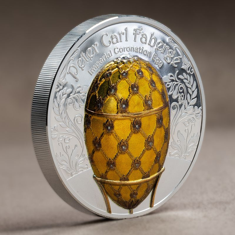 Fabergé "Birodalmi koronázási" tojás 2024 Liechtenstein 2 uncia ezüst pénzérme mongol névértékkel