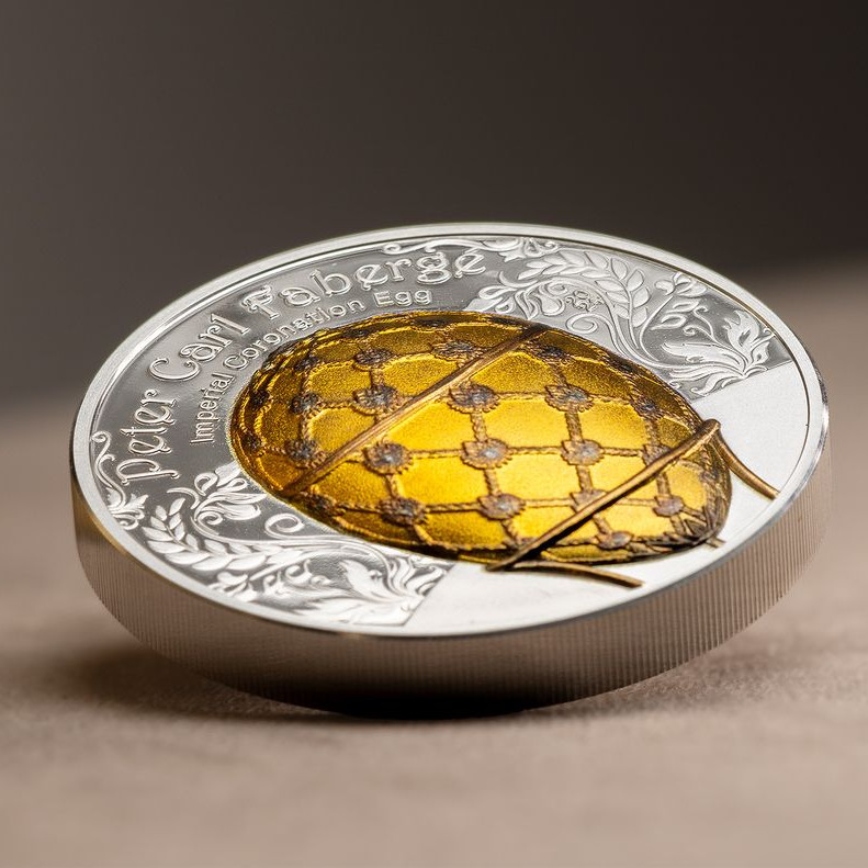 Fabergé "Birodalmi koronázási" tojás 2024 Liechtenstein 2 uncia ezüst pénzérme mongol névértékkel