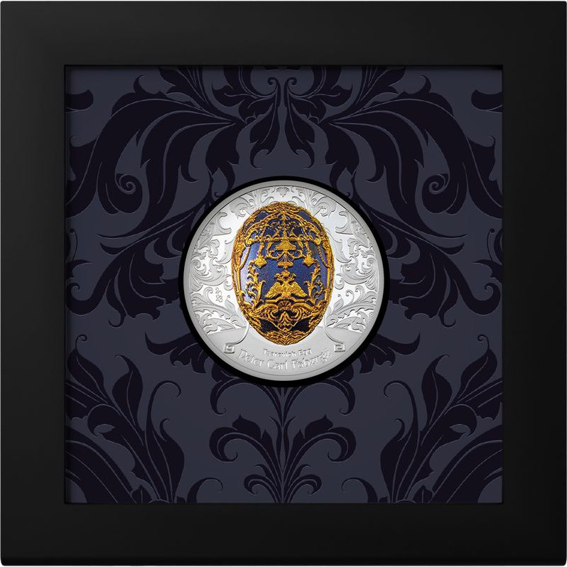Fabergé tojás "Cárevics" 2023 Liechtenstein 2 uncia ezüst pénzérme mongol névértékkel Fabergé tojás "Cárevics" 2023 Liechtenstein 2 uncia ezüst pénzérme mongol névértékkel