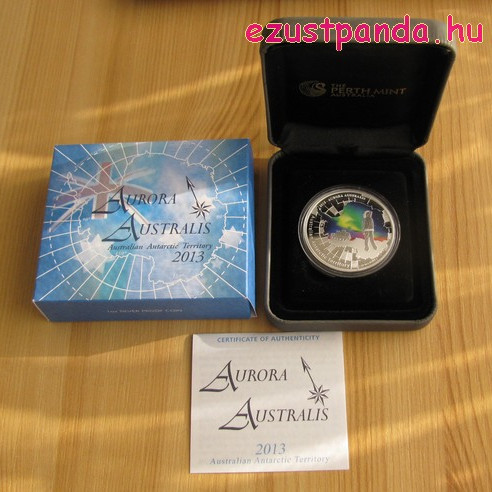 Antarktisz - Aurora sarki fény 2013 1 uncia proof ezüst pénzérme Antarktisz - Aurora sarki fény 2013 1 uncia proof ezüst pénzérme