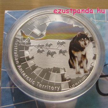 Antarktisz - Husky kutya 2010 1 uncia proof ezüst pénzérme