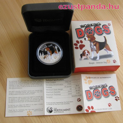 Beagle kutya 2011 1 uncia proof ezüst pénzérme