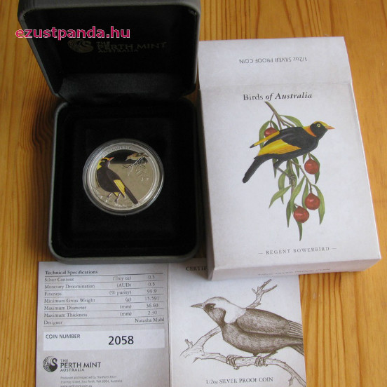 Ausztrália madarai - Bársonyos aranymadár 2013 1/2 uncia színes ezüst pénzérme Ausztrália madarai - Bársonyos aranymadár 2013 1/2 uncia színes ezüst pénzérme