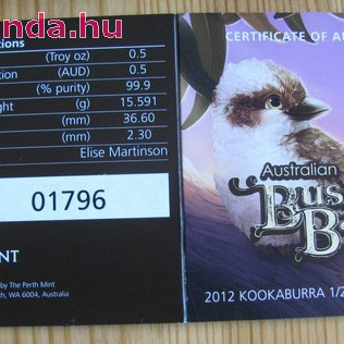 Bush Babies2 - Kookaburra fióka 2012 1/2 uncia színes ezüst pénzérme Bush Babies2 - Kookaburra fióka 2012 1/2 uncia színes ezüst pénzérme