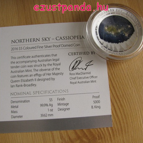 Cassiopeia (Északi égbolt) 2016 ausztrál proof ezüst pénzérme